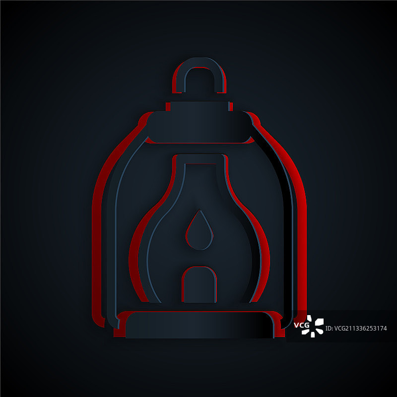 黑色背景上的纸质剪裁露营灯笼图标图片素材