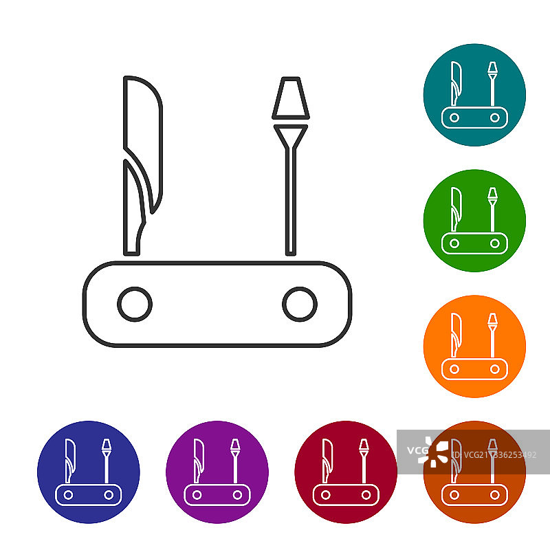 白色背景上的黑色线条瑞士军刀图标图片素材