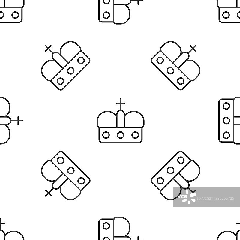 灰色线条西班牙王冠图标，无缝背景图片素材