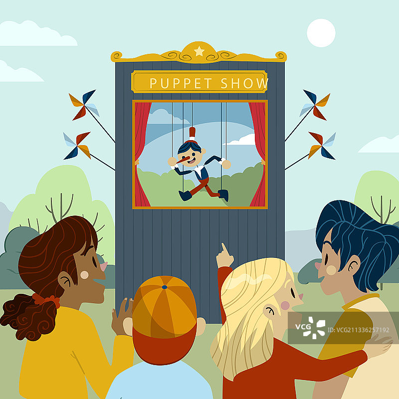 儿童观看可爱的木偶戏图片素材