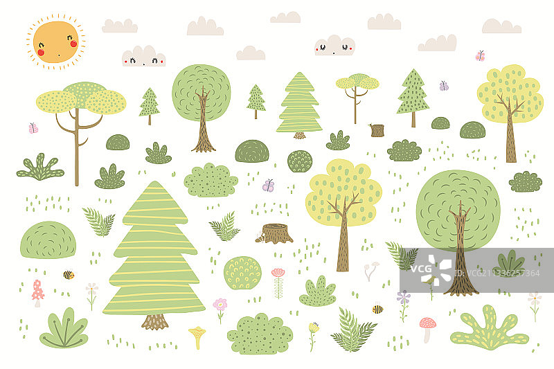 卡通林地景观森林场景图片素材