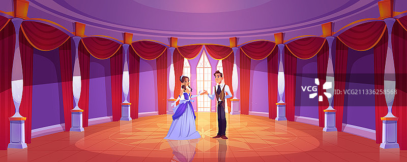 皇家城堡舞厅里的王子和公主图片素材