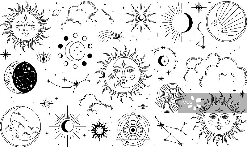 日月星辰云朵星座图片素材