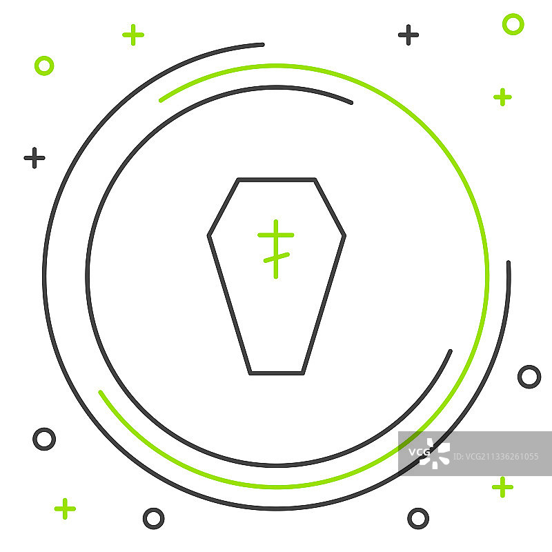 带有基督教十字架的线条棺材图标图片素材