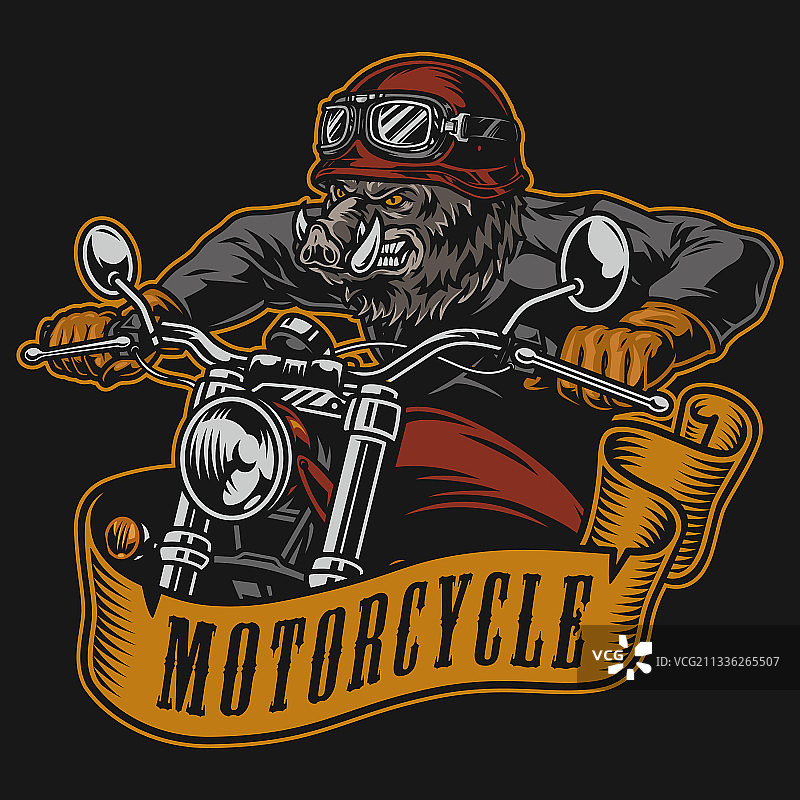 野猪复古彩色标签图片素材