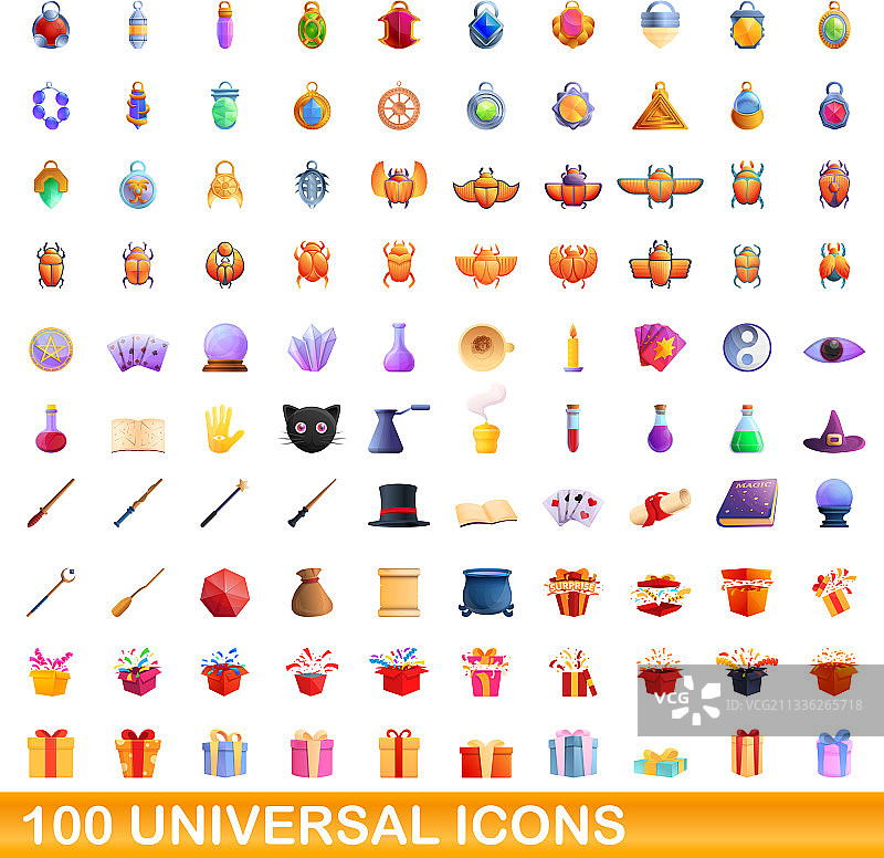 100个通用图标设置卡通风格图片素材