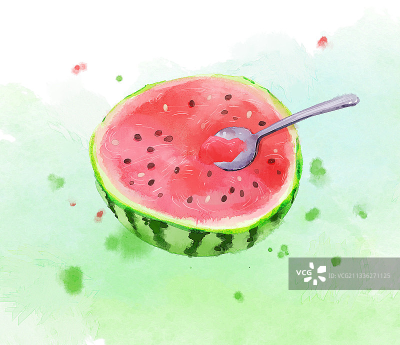 西瓜水彩插画图片素材
