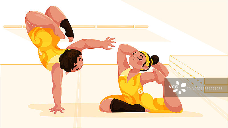 扁平风矢量体操人物主题插图图片素材