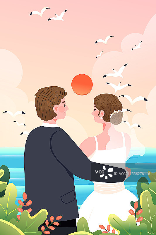 卡通夏季七夕节情侣情人节恋爱告白浪漫约会婚礼新婚电商矢量插画图片素材