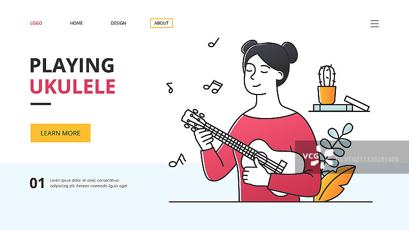 年轻女子快乐地弹奏尤克里里图片素材