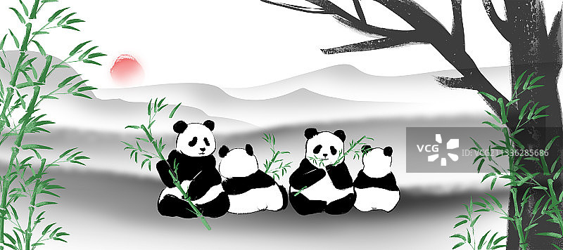 中国水墨画-熊猫图片素材