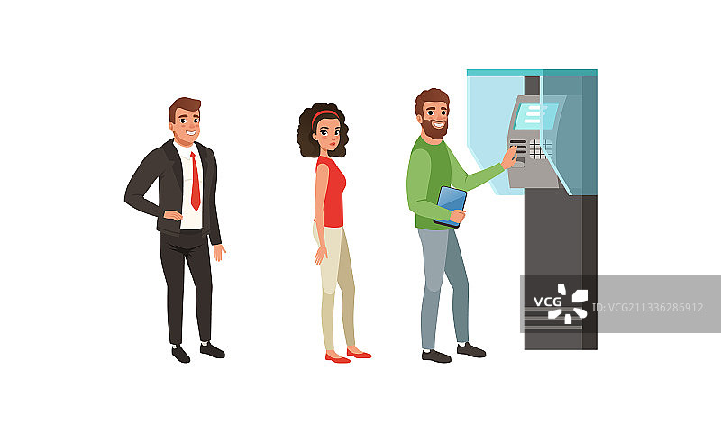 人物角色在ATM机旁排队图片素材
