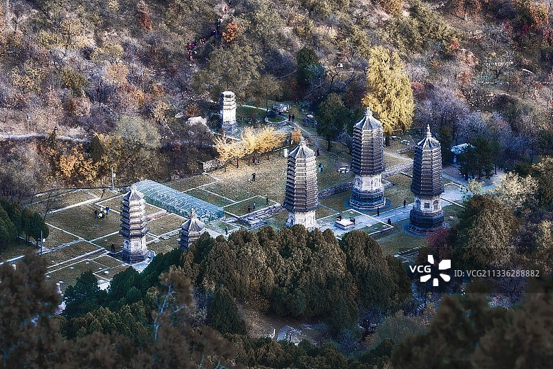 北京银山塔林秋天全景拍摄图片素材