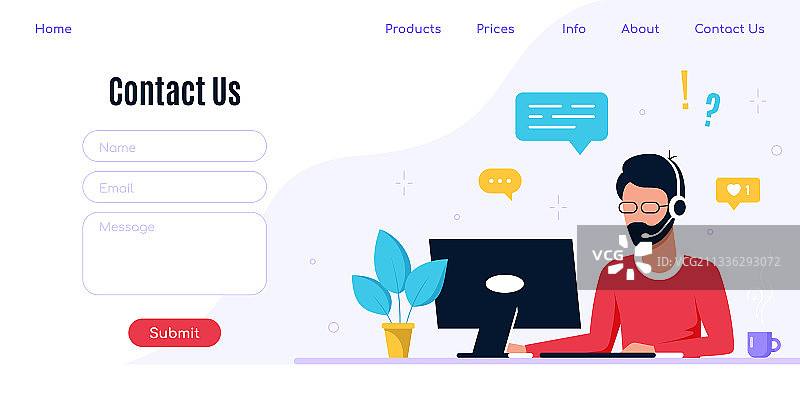 扁平风格的联系我们网页设计模板图片素材