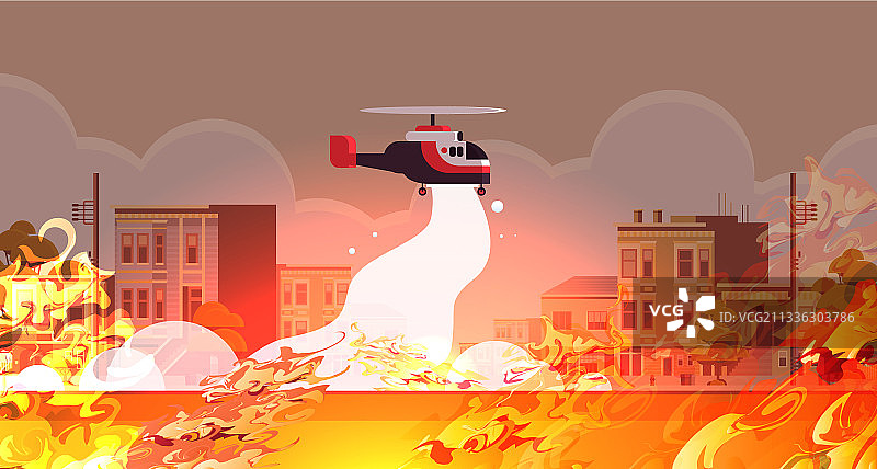 直升机空中扑灭危险火灾图片素材