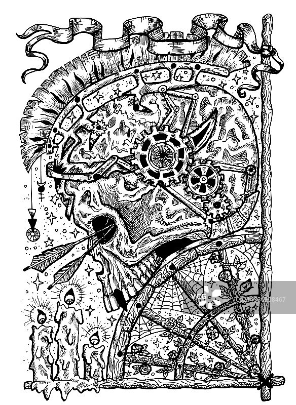 带骷髅的黑白战士图片素材