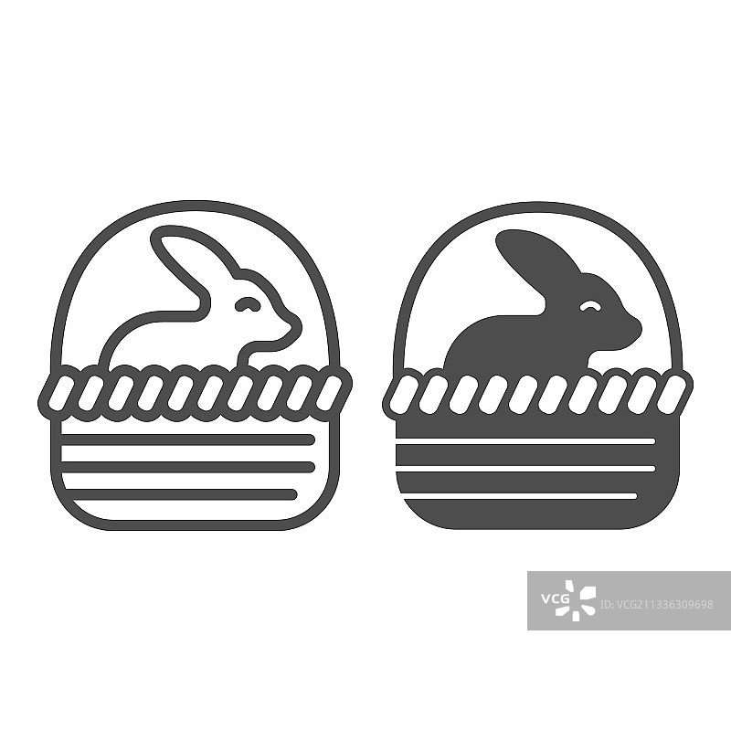 带有复活节兔子线条和实心图标的篮子图片素材