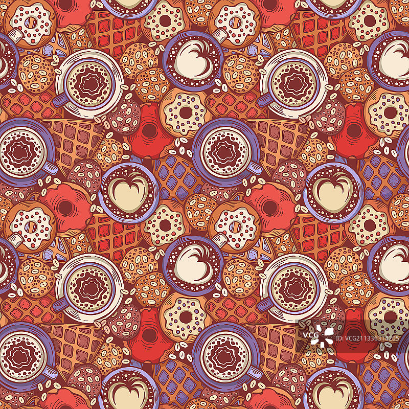 彩色手绘咖啡图案图片素材