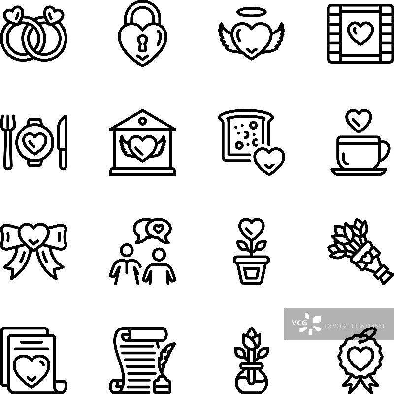 爱情元素线性图标包图片素材