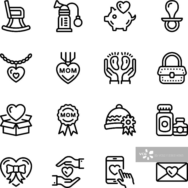 母婴护理元素线性图标包图片素材