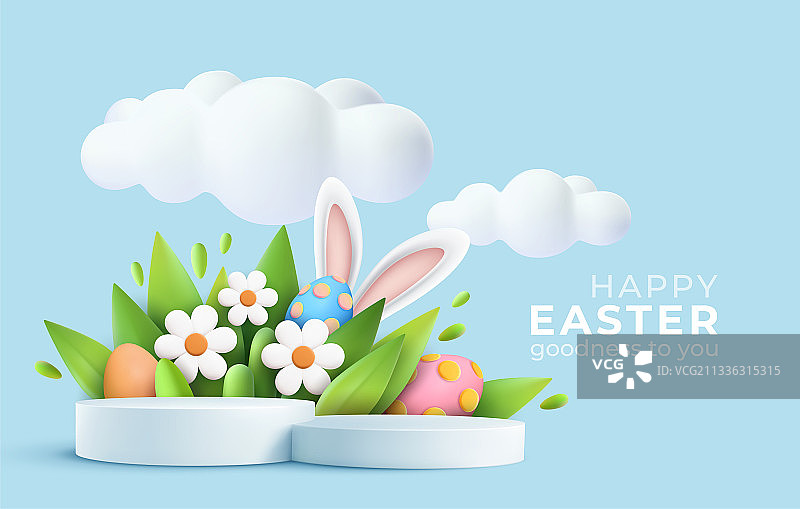 3D潮流复活节问候与3D产品展示台图片素材