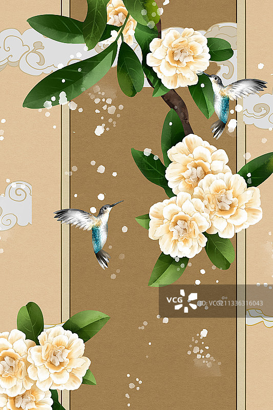 中国风花卉木香花插画背景图片素材