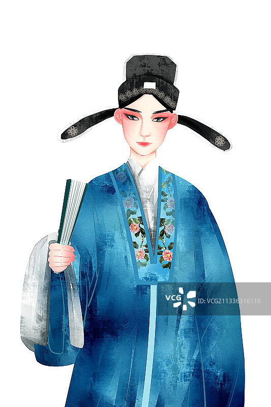 中国风水彩古风京剧人物小生插画元素图片素材
