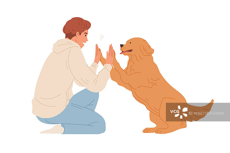 聪明的狗与人击掌的场景图片素材