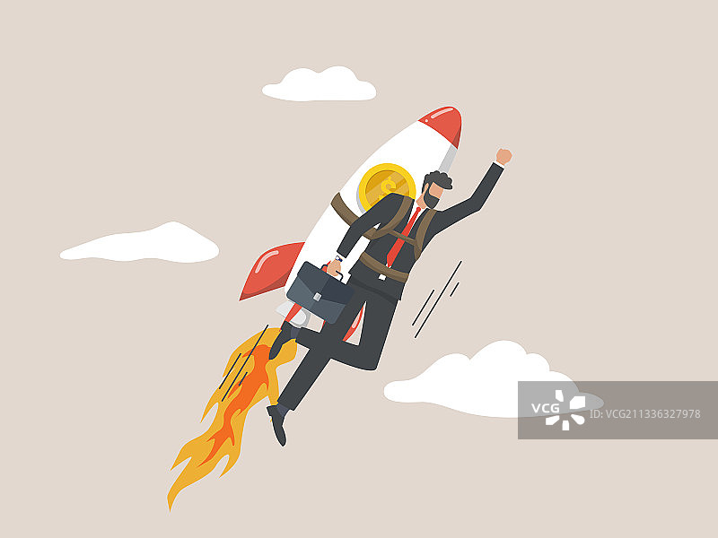 企业家乘坐火箭开启新业务图片素材