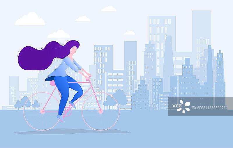 年轻女子在城市里骑自行车图片素材