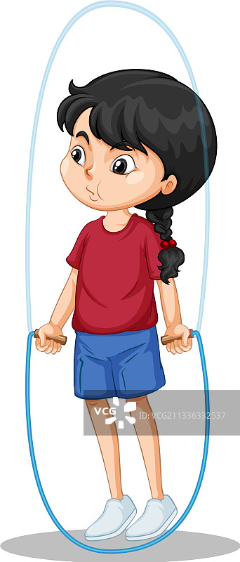 跳绳的卡通可爱女孩图片素材