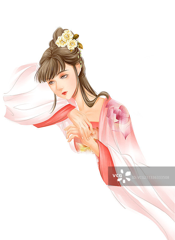 中国风水彩古风女性歇息插画元素图片素材