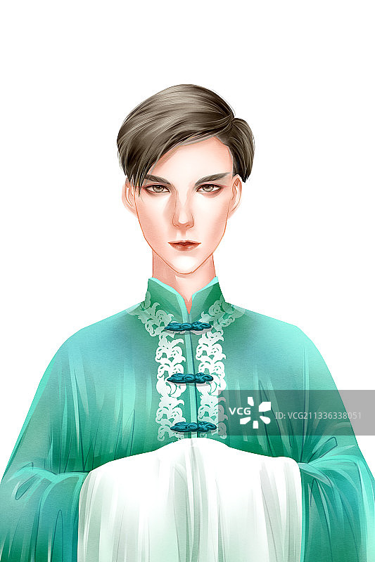 中国风水彩古风男性京剧青衣插画元素图片素材