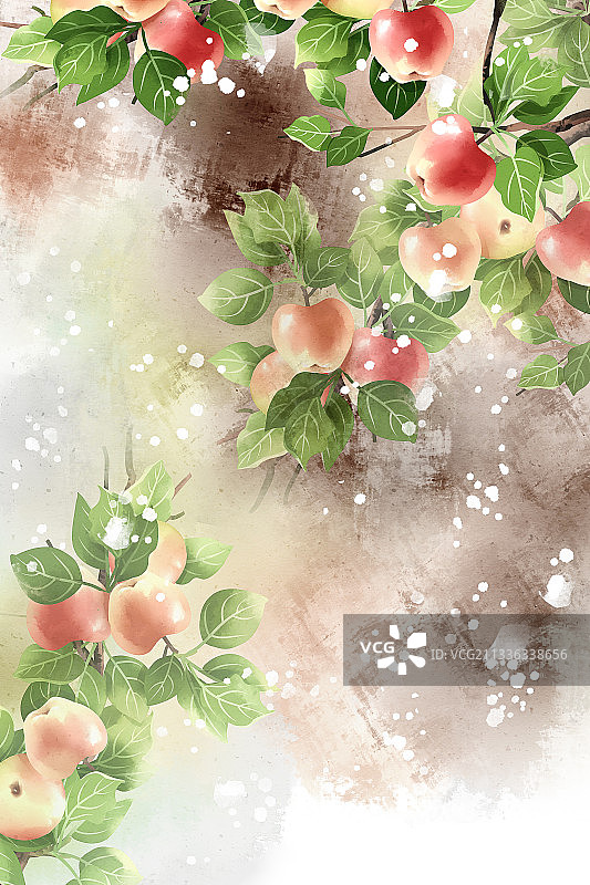 中国风水彩苹果插画背景图片素材