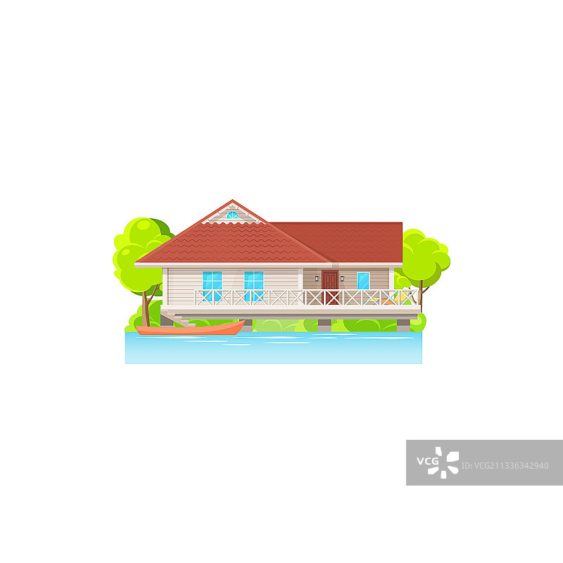水上房屋外立面独木舟图片素材