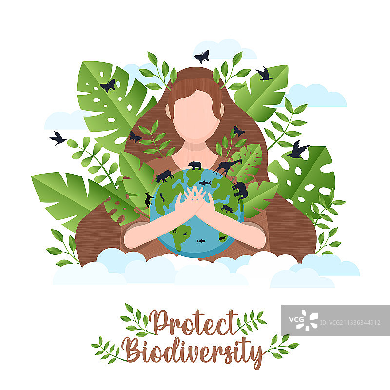 保护生物多样性概念：女性拥抱地球图片素材