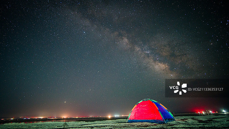 茶卡盐湖星空图片素材