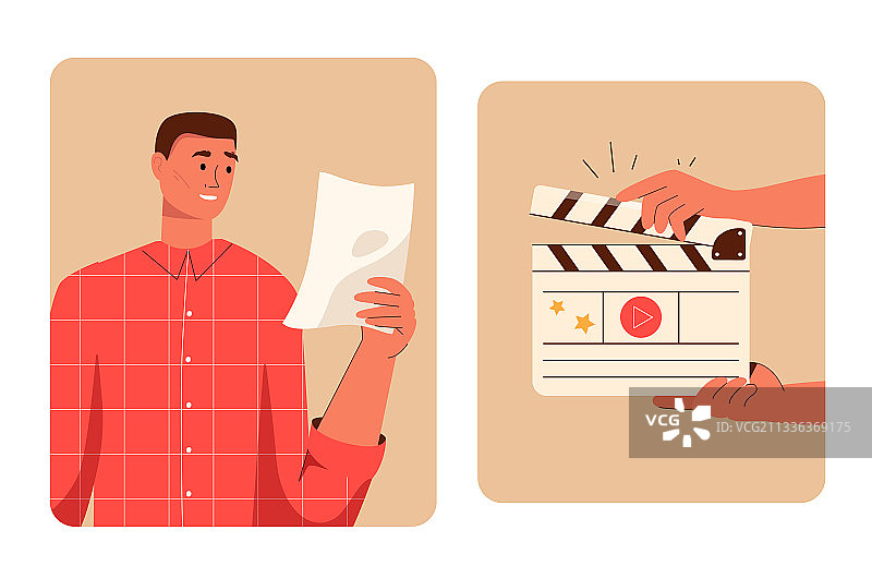 电影制作场景：演员读剧本图片素材