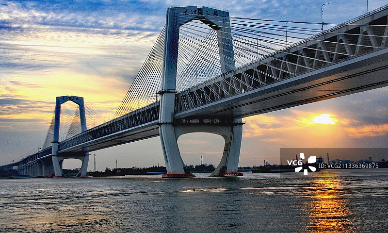 长江三桥日落图片素材