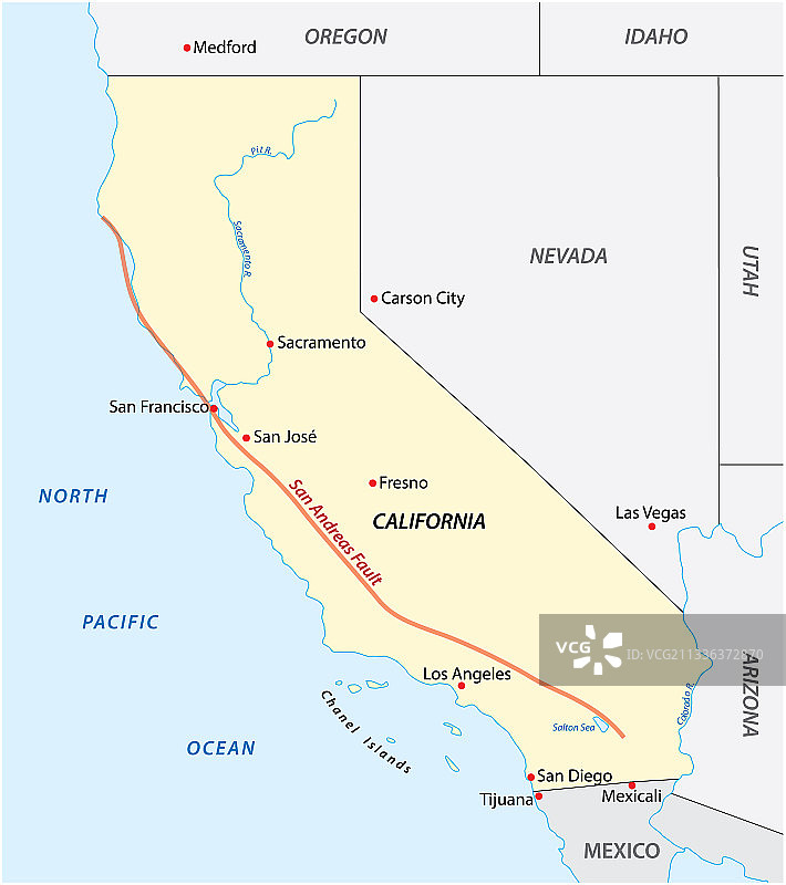 加利福尼亚州圣安地列斯断层地图图片素材