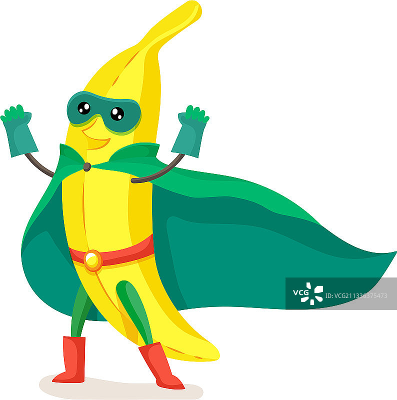 披着斗篷的可爱香蕉超级英雄面具快乐地图片素材