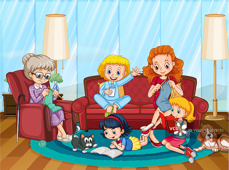 客厅里的幸福家庭场景图片素材