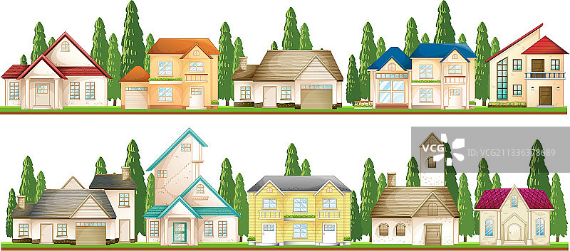 白色背景上的郊区房屋图片素材