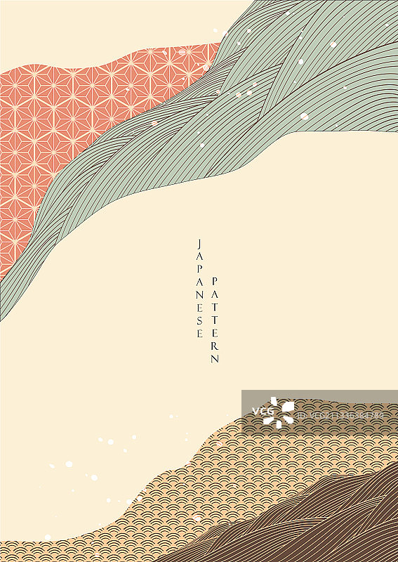 手绘波浪元素的日式图案图片素材