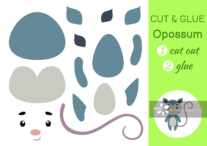 剪纸小负鼠儿童手工图片素材