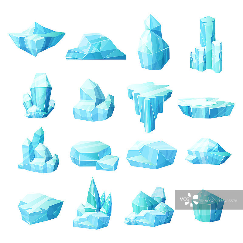 逼真冰晶冰山破碎效果套装图片素材