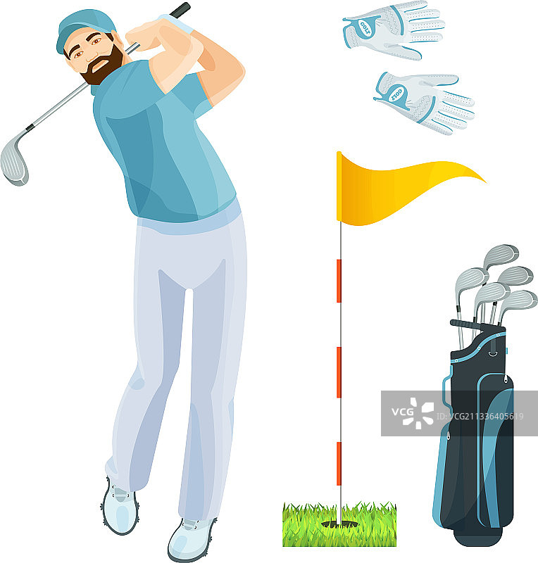 高尔夫设备套装logo图标，比赛运动装备图片素材