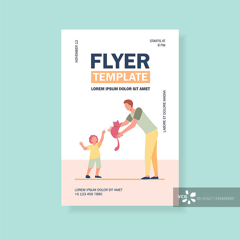 爸爸把红猫送给小男孩图片素材