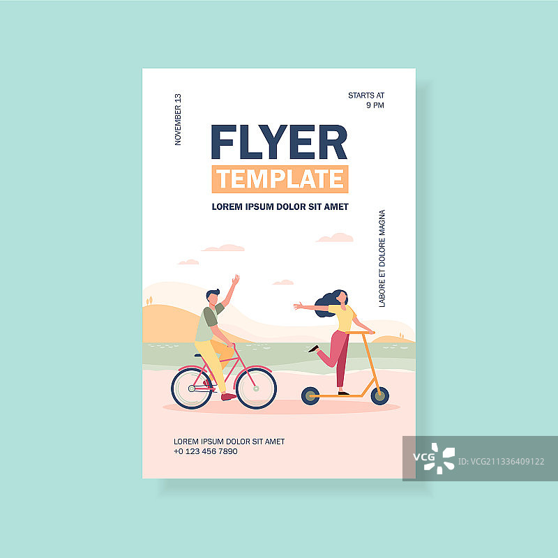 快乐情侣骑自行车和滑板车图片素材