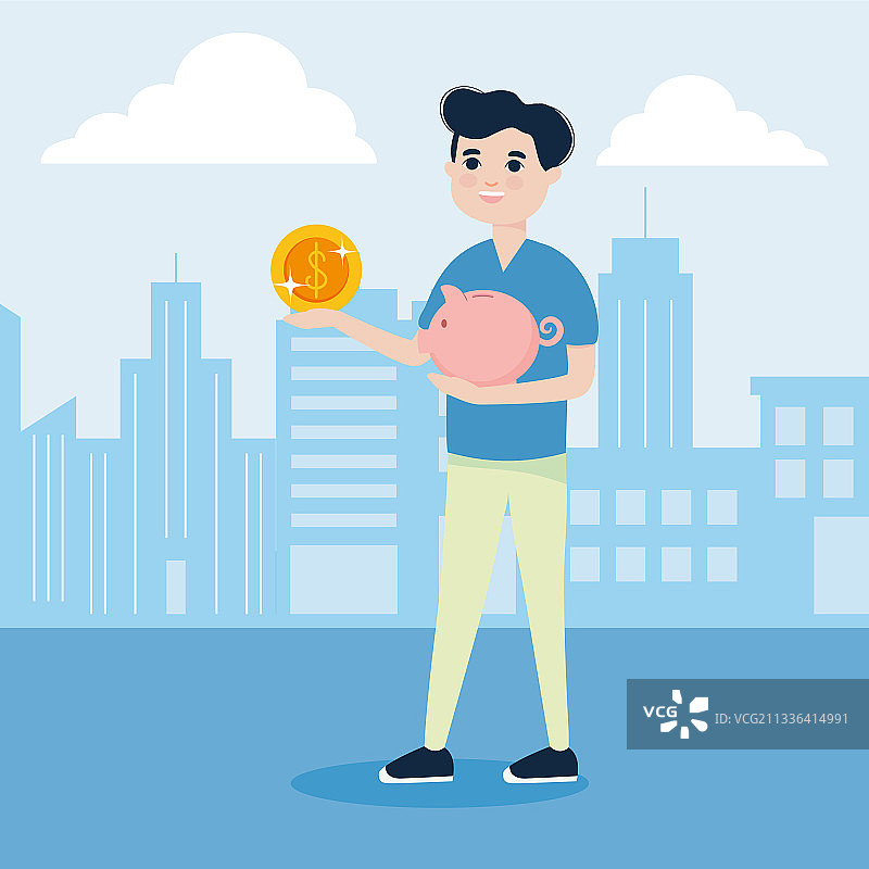 拿着硬币的男人图片素材